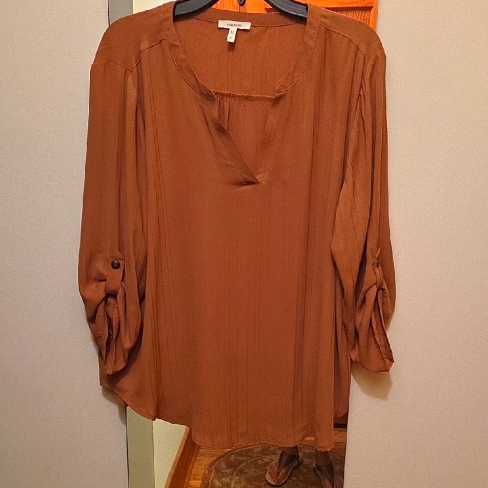 Maurices Camel Blouse with Buttoned Sleeves Size XL